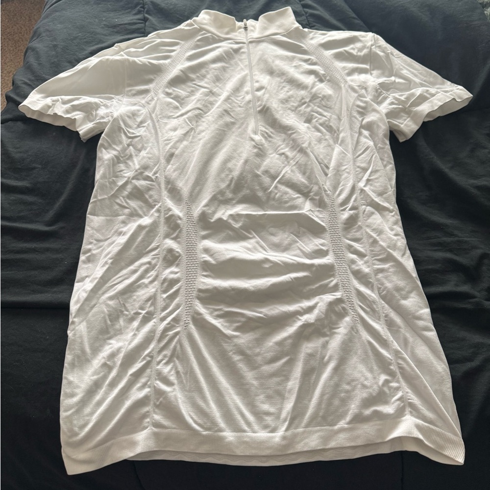 White Short Sleeve Zip-Up equine riding Top by goode rider